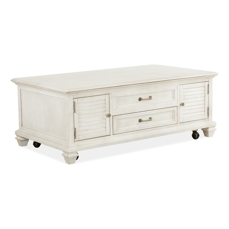 Bowery Hill Pine Veneer Alabaster Cocktail Table Rectangular Lift Top Storage