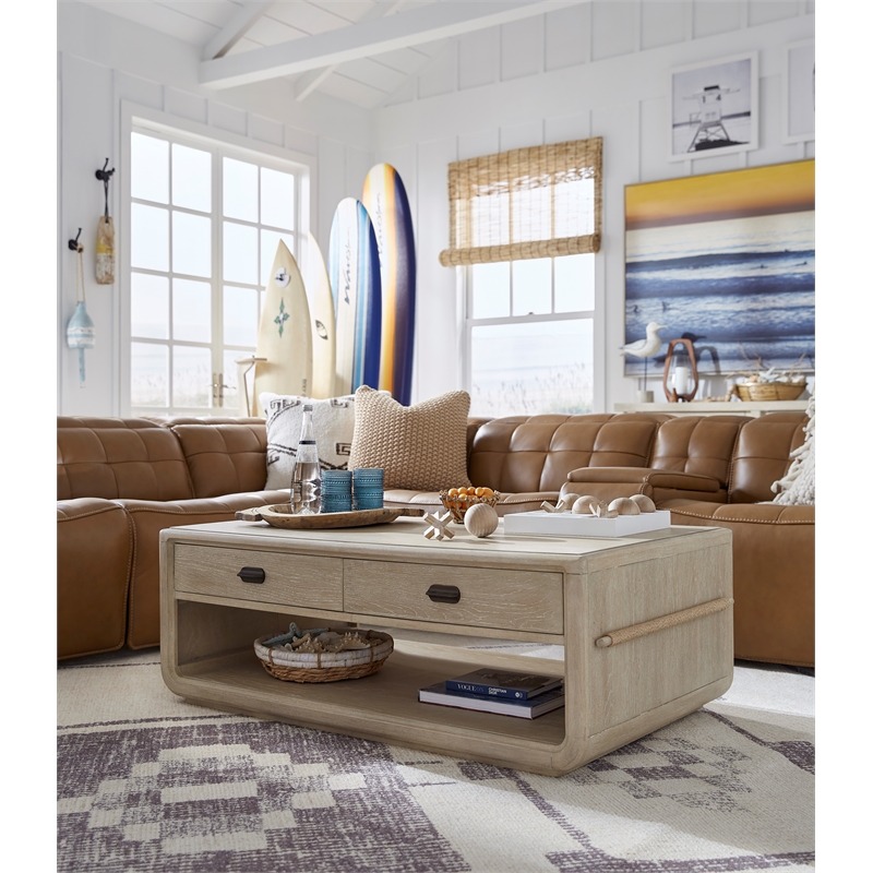 Bowery Hill Contemporary Wood Brown Rectangular Cocktail Table With Casters