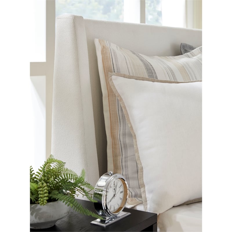 Bowery Hill Traditional Wood King White Upholstered Island Bed