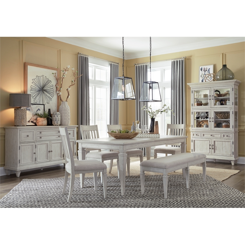 Bowery Hill Traditional Pine Veneer and Pine Solids Alabaster Dining Cabinet