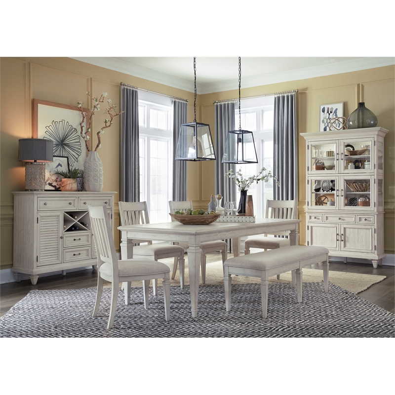 Bowery Hill Traditional Pine Veneer and Pine Solids Alabaster Dining Cabinet