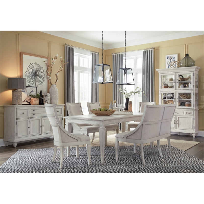 Bowery Hill Traditional Pine Veneer and Pine Solids Alabaster Dining Cabinet