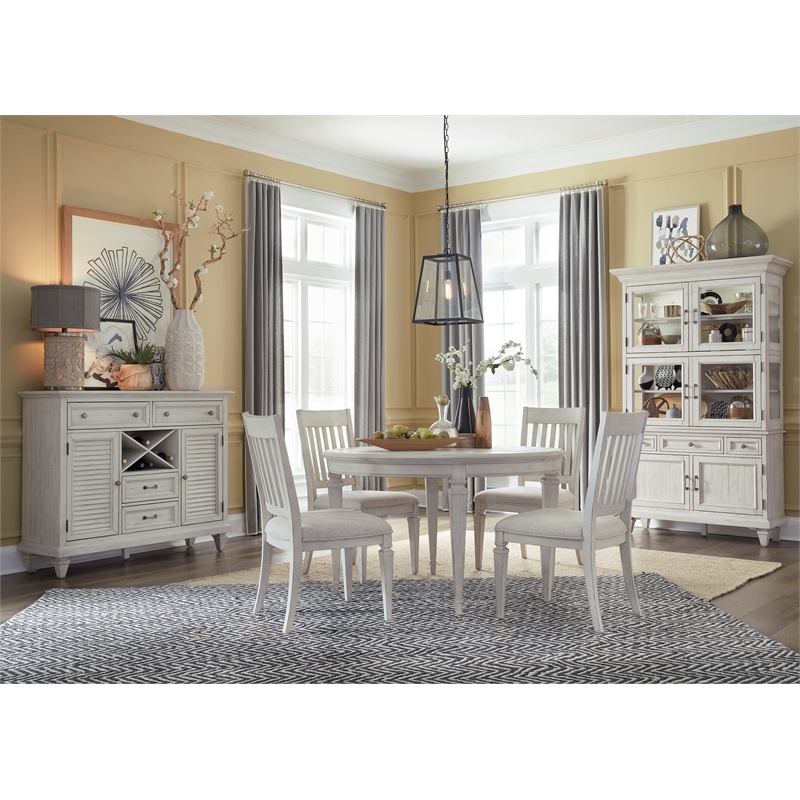 Bowery Hill Traditional Pine Veneer and Pine Solids Alabaster Dining Cabinet