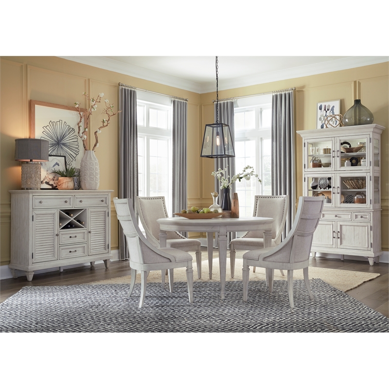 Bowery Hill Traditional Pine Veneer and Pine Solids Alabaster Dining Cabinet