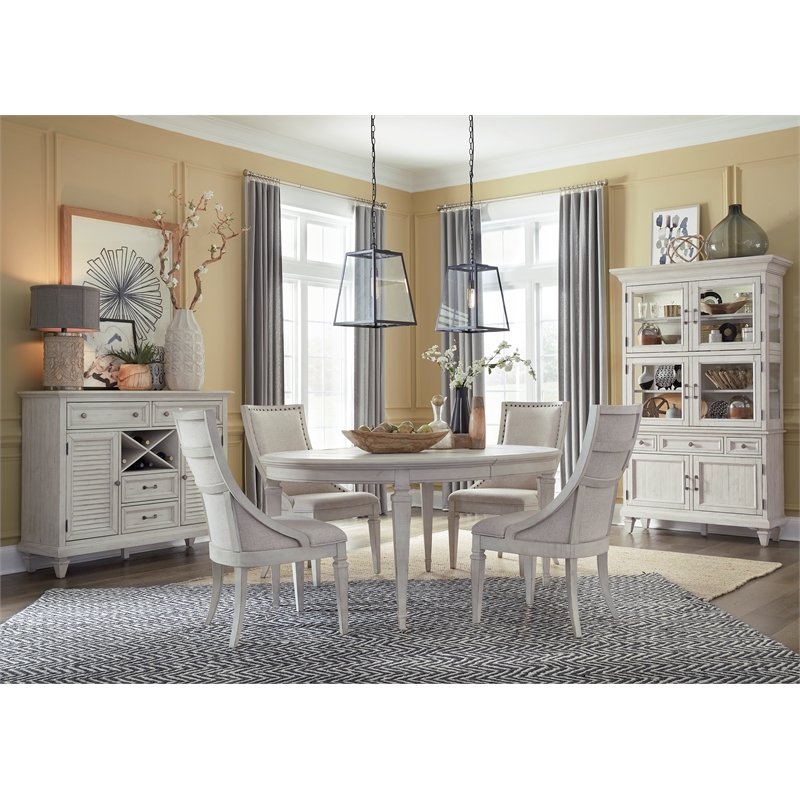 Bowery Hill Traditional Pine Veneer and Pine Solids Alabaster Dining Cabinet