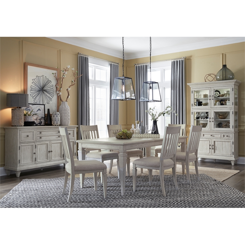 Bowery Hill Traditional Pine Veneer and Pine Solids Alabaster Dining Cabinet