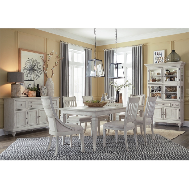 Bowery Hill Traditional Pine Veneer and Pine Solids Alabaster Dining Cabinet