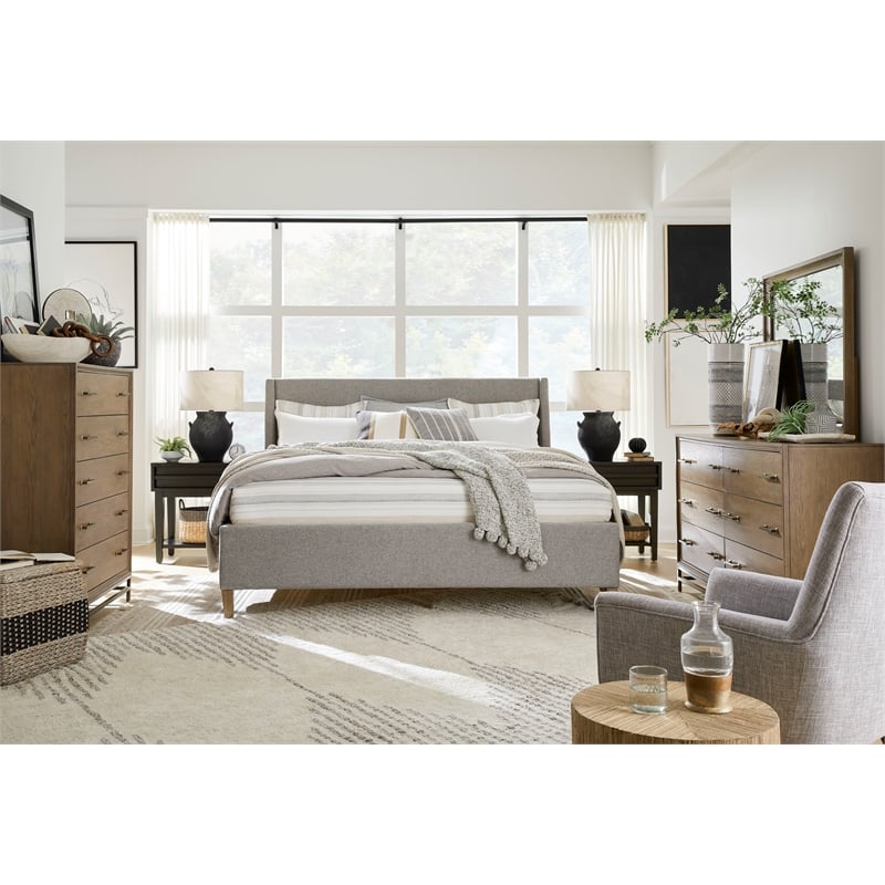 Bowery Hill Traditional Wood Queen Grey Upholstered Island Bed