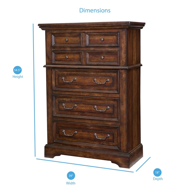 Bowery Hill Modern Transitional Rich Tobacco Wood 5-Drawer Chest