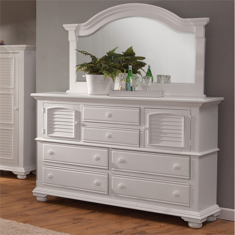 Bowery Hill High Dresser with Landscape Mirror in Eggshell White Wood
