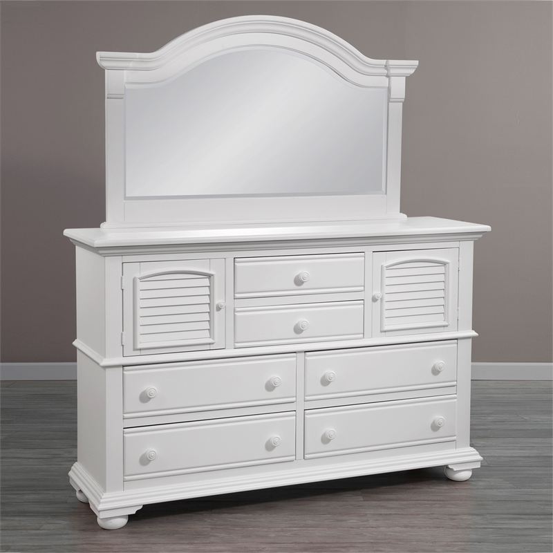 Bowery Hill High Dresser with Landscape Mirror in Eggshell White Wood