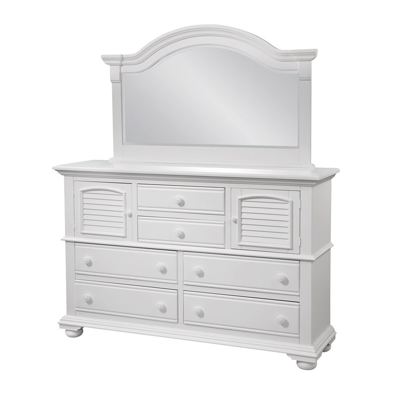 Bowery Hill High Dresser with Landscape Mirror in Eggshell White Wood