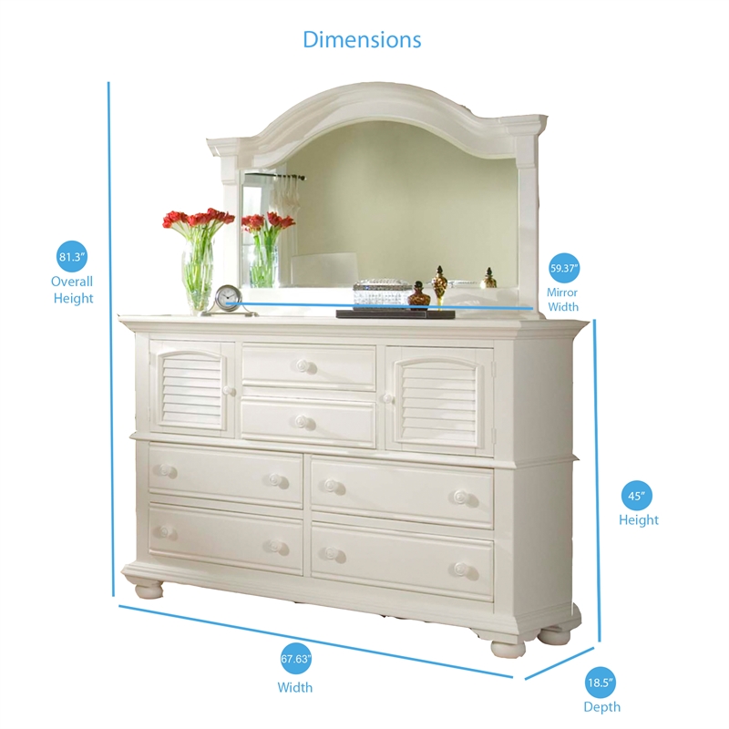 Bowery Hill High Dresser with Landscape Mirror in Eggshell White Wood