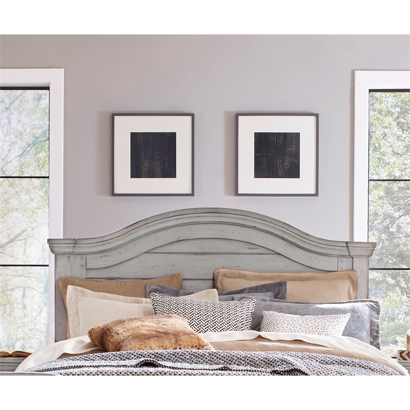 Bowery Hill Transitional King Antique Gray Wood Panel Headboard