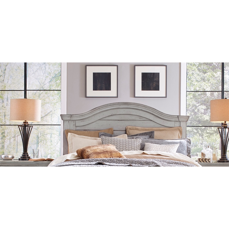 Bowery Hill Transitional King Antique Gray Wood Panel Headboard