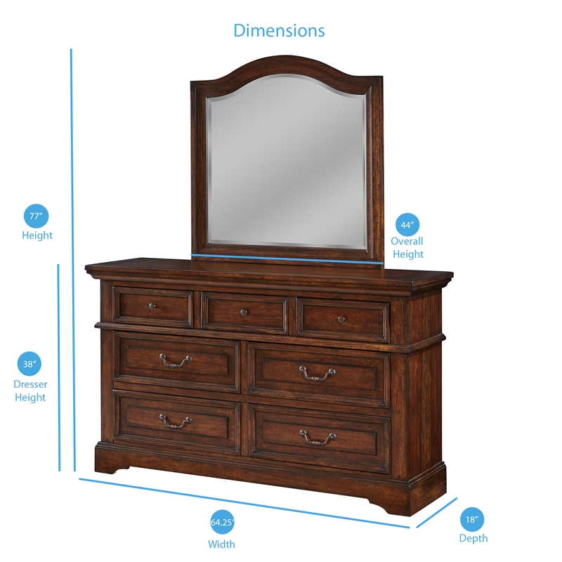 Bowery Hill Transitional Tobacco Finished Wood 7-Drawer Dresser Mirror