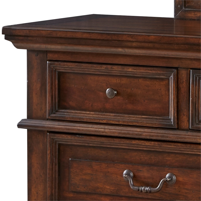 Bowery Hill Transitional Tobacco Finished Wood 7-Drawer Dresser Mirror