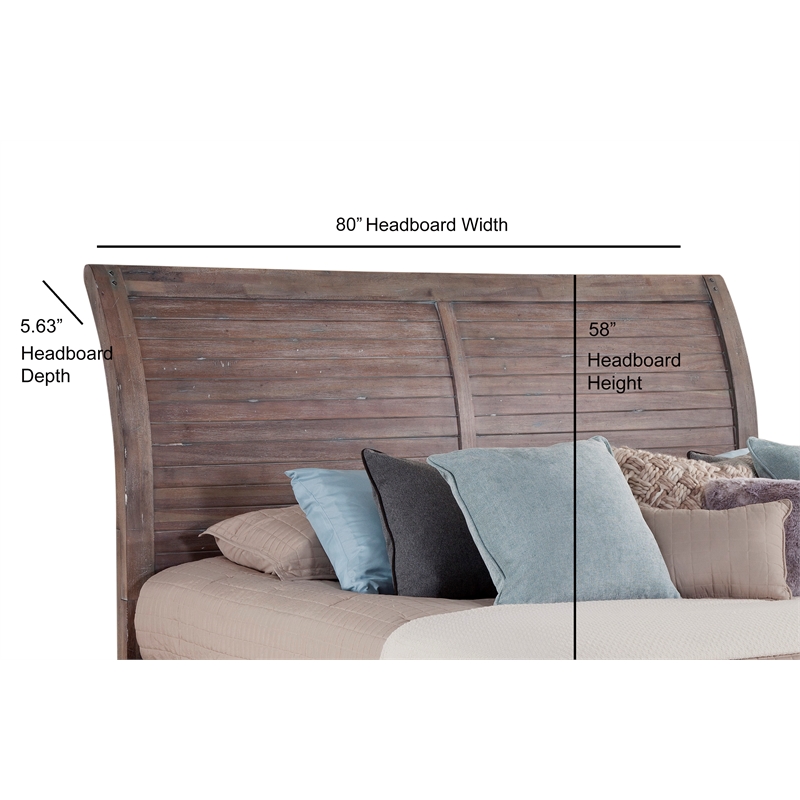 Bowery Hill Modern Farmhouse Weathered Gray Wood King Sleigh Headboard