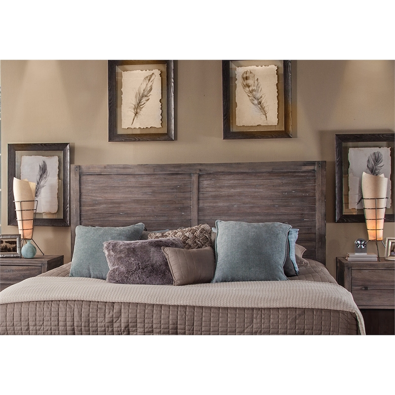 Bowery Hill Modern Farmhouse Weathered Gray Wood King Panel Headboard