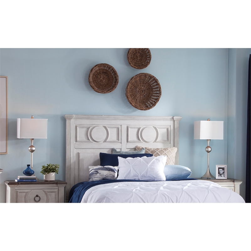 Bowery Hill Transitional Antique White Wood Queen Panel Headboard