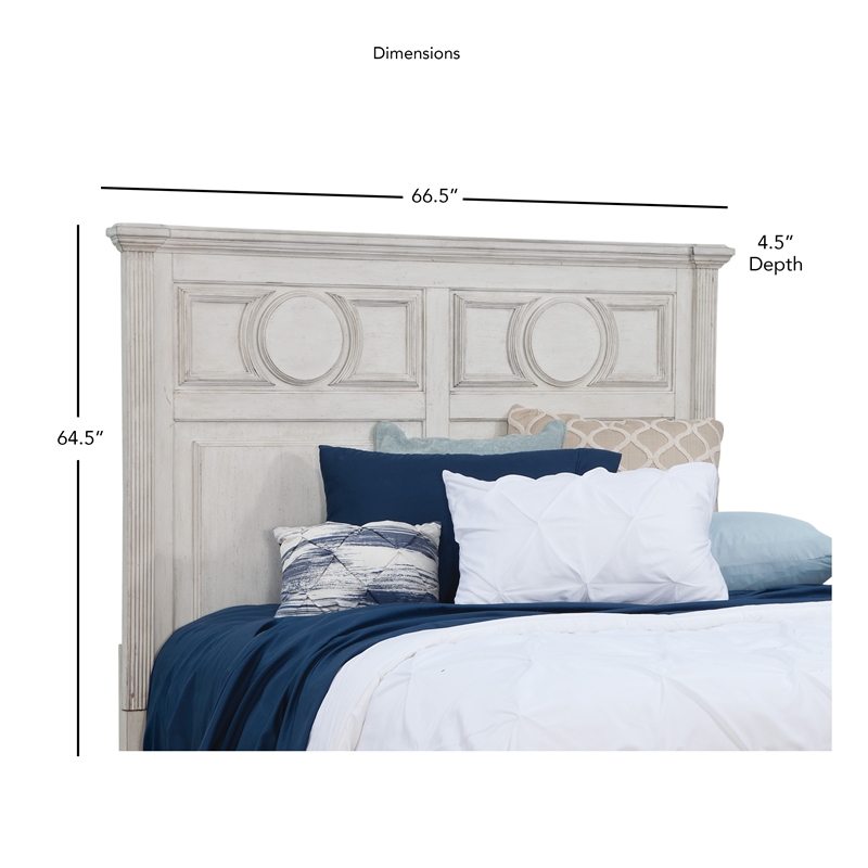 Bowery Hill Transitional Antique White Wood Queen Panel Headboard