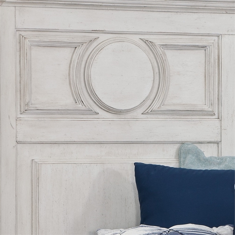 Bowery Hill Transitional Antique White Wood Queen Panel Headboard