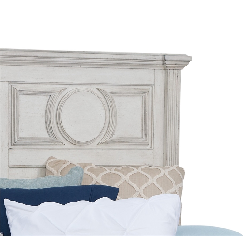 Bowery Hill Transitional Antique White Wood Queen Panel Headboard