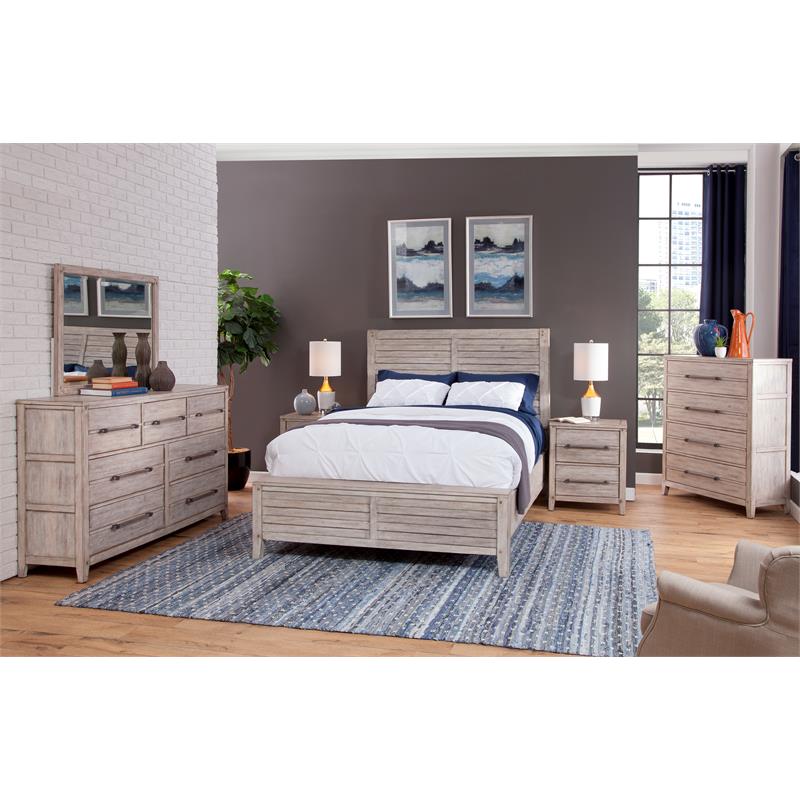 Bowery Hill Modern Farmhouse White-washed Wood King Double Panel Bed