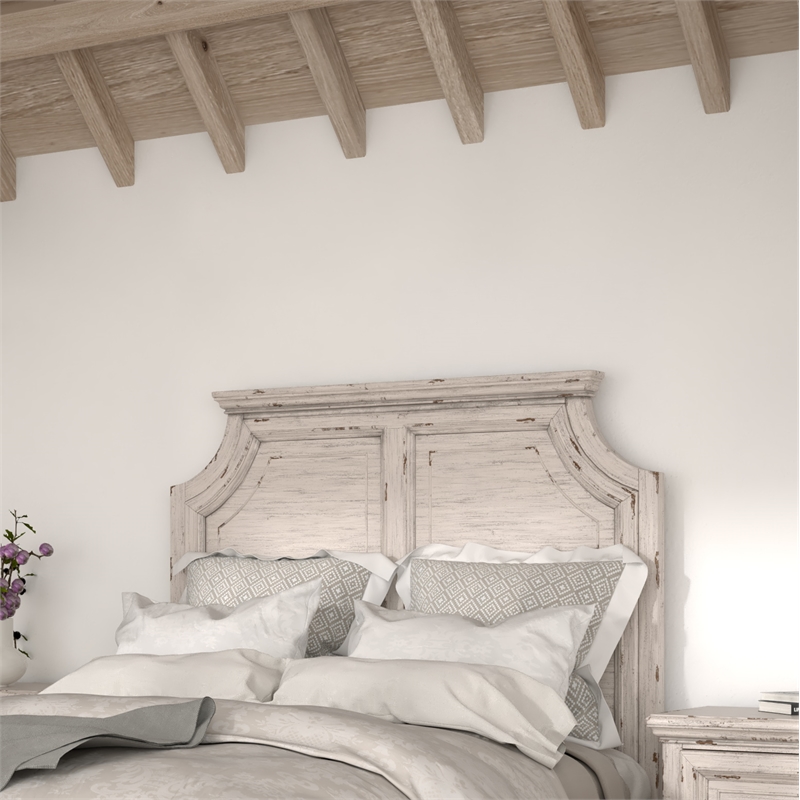 Bowery Hill Modern Farmhouse Antique White Wood King Panel Headboard