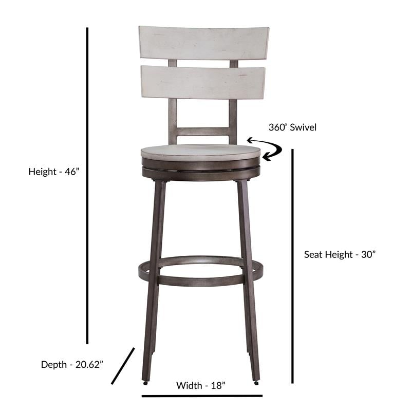 Bowery Hill Contemporary Distressed White Metal Swivel 30-inch Bar Stool