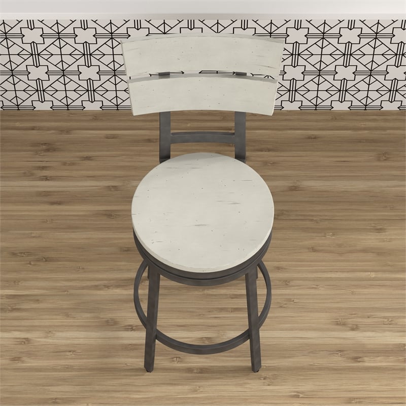 Bowery Hill Contemporary Distressed White Metal Swivel 30-inch Bar Stool