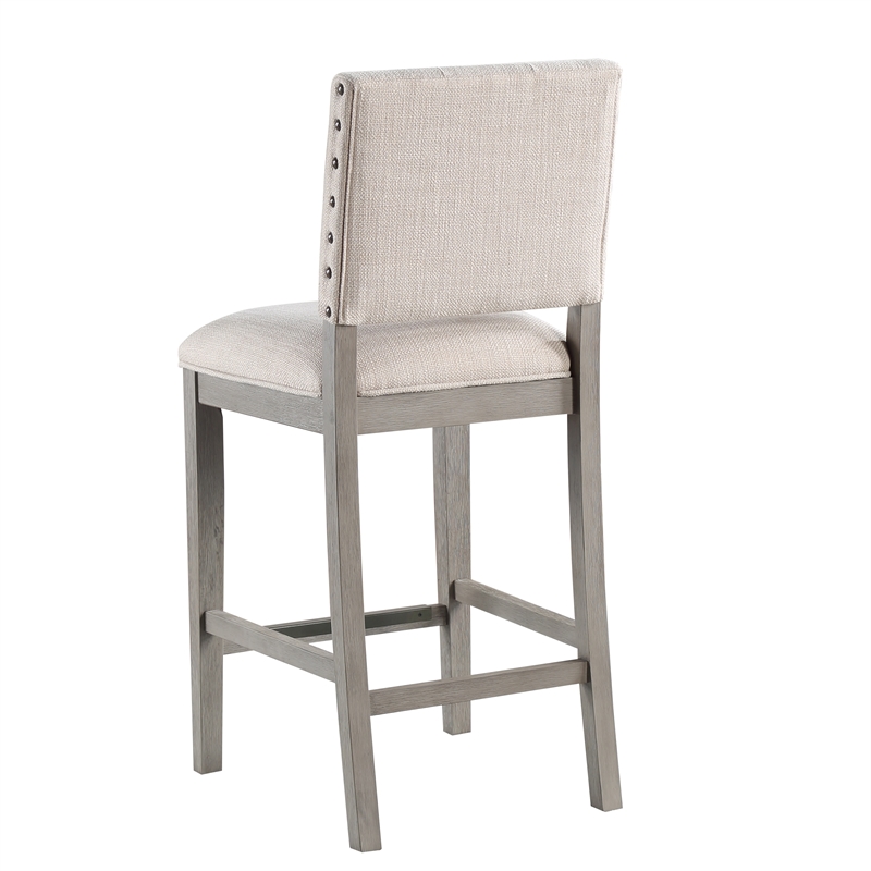 Bowery Hill Transitional Cream Polyster Fabric Solid Wood Counter Stool