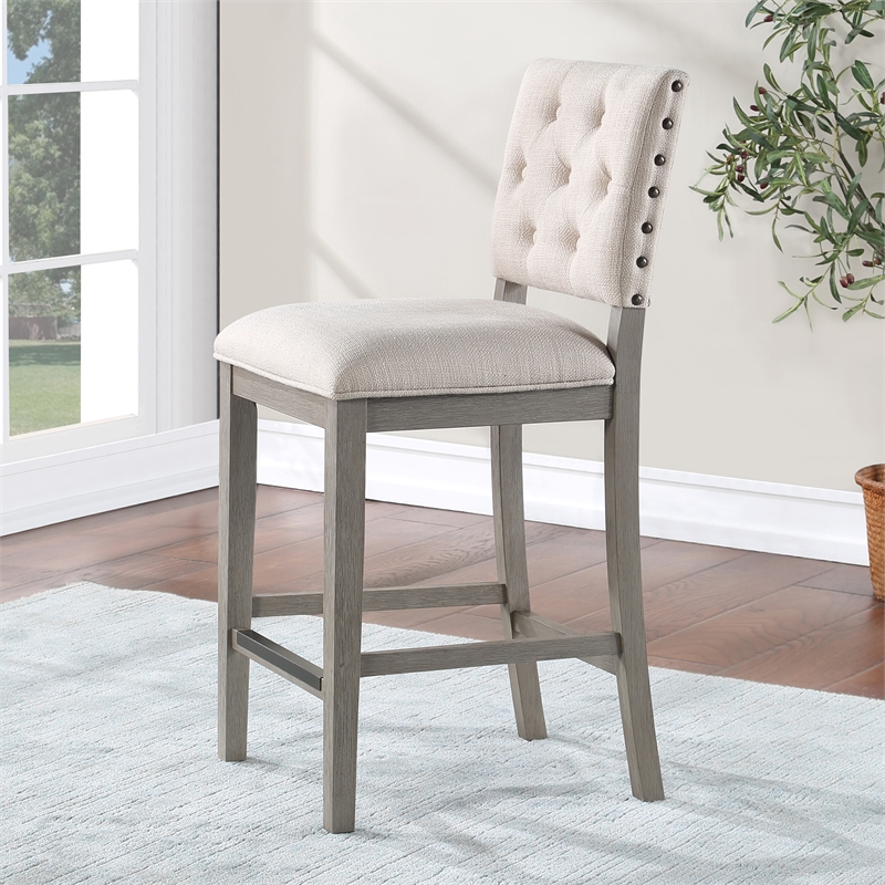 Bowery Hill Transitional Cream Polyster Fabric Solid Wood Counter Stool