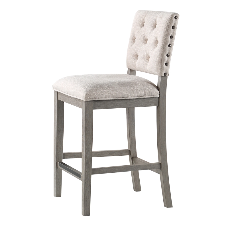 Bowery Hill Transitional Cream Polyster Fabric Solid Wood Counter Stool