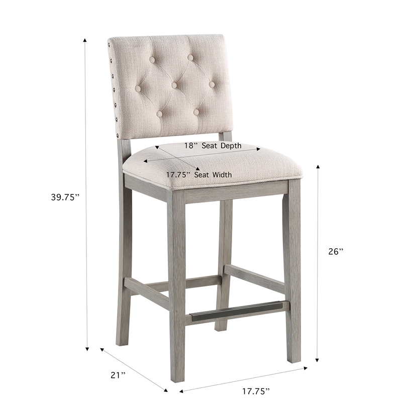 Bowery Hill Transitional Cream Polyster Fabric Solid Wood Counter Stool