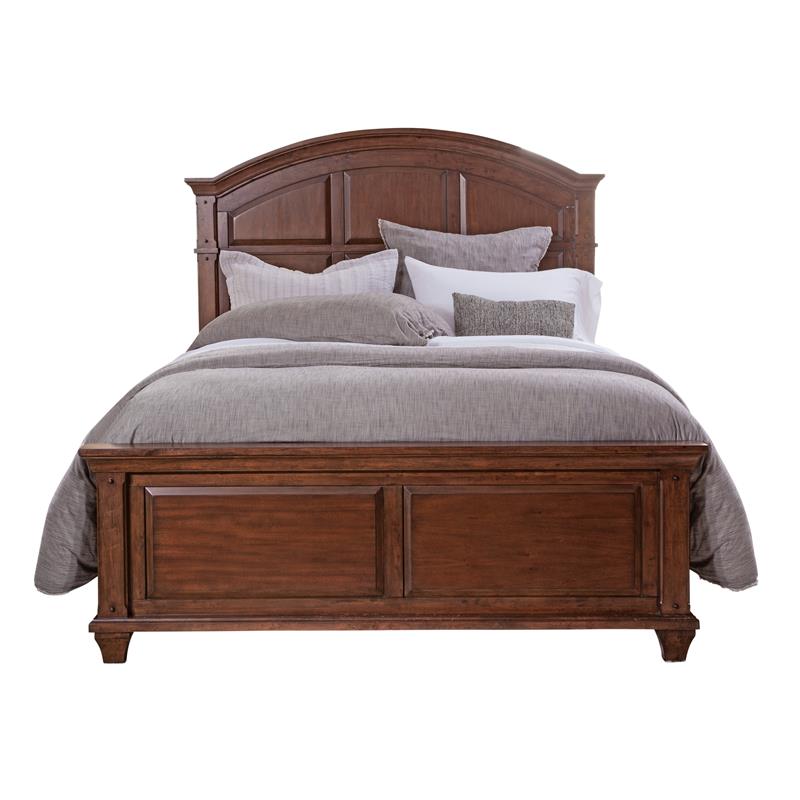 Bowery Hill Transitional Cherry Finished Wood Arched Queen Panel Bed