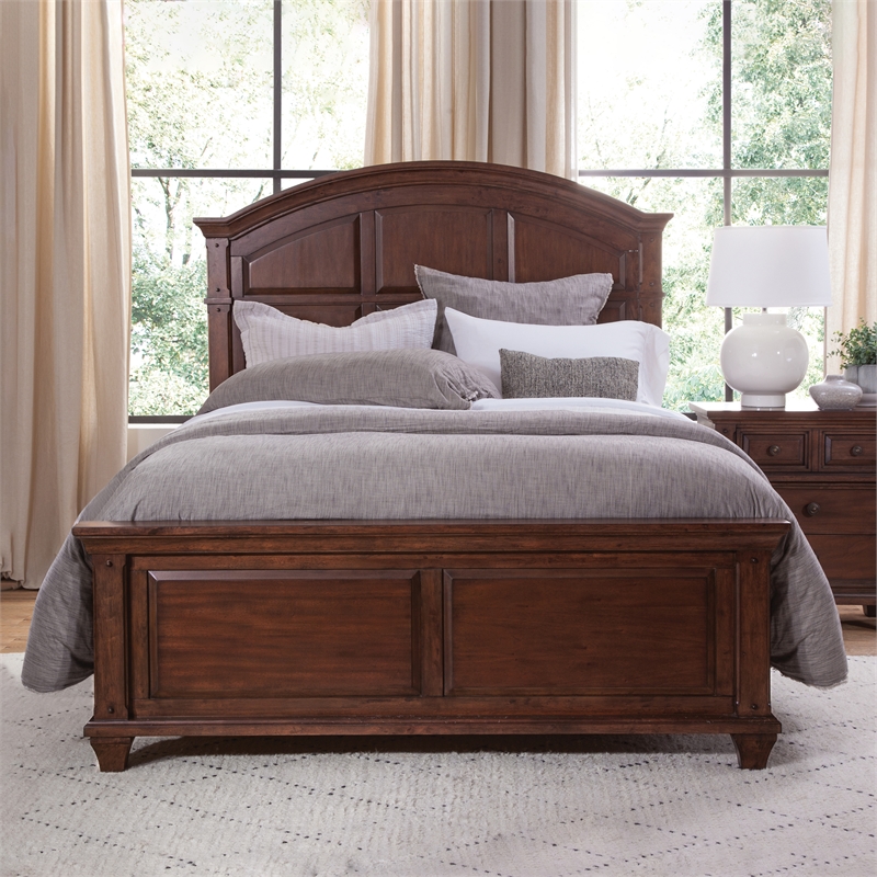 Bowery Hill Transitional Cherry Finished Wood Arched Queen Panel Bed