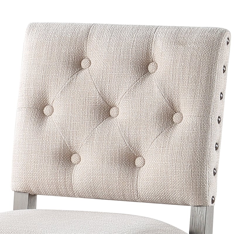 Bowery Hill Driftwood Gray Wood Frame Button Tufted Fabric Upholstered Bar Stool