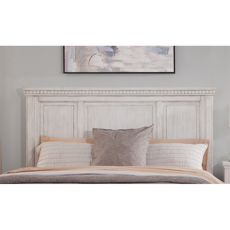 Bowery Hill Modern Farmhouse Wood Queen Panel Headboard in Oyster White