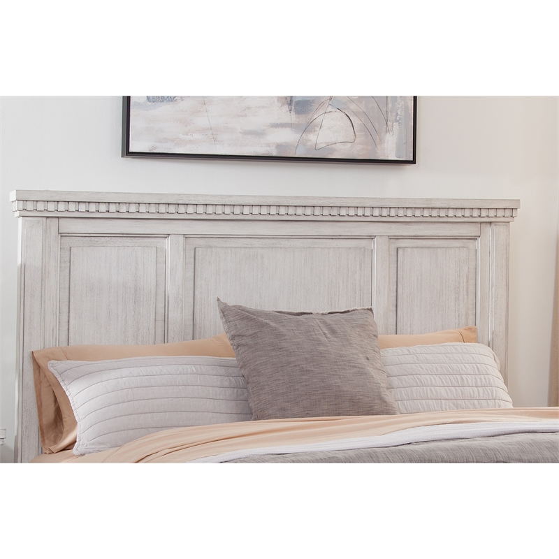 Bowery Hill Modern Farmhouse Wood Queen Panel Headboard in Oyster White