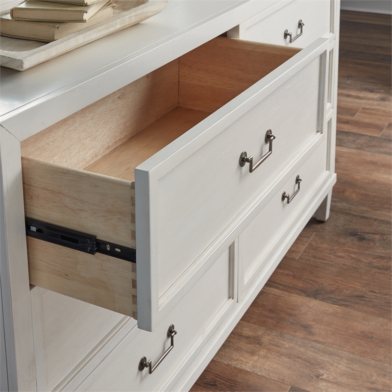 Bowery Hill Coastal Wood 6-drawer Dresser in White/Antiqued Silver
