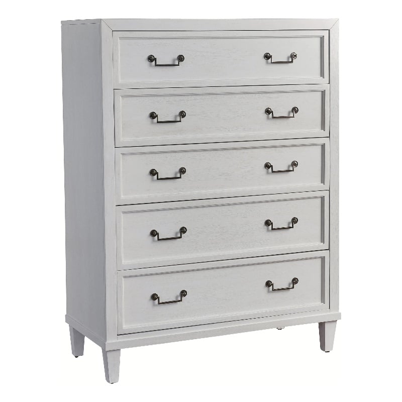 Bowery Hill Coastal Wood 5-drawer Chest in Antiqued Silver/White