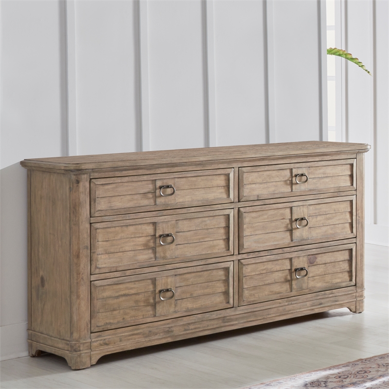 Bowery Hill Beige Antique Sand Wood Farmhouse Style 6-drawer Dresser