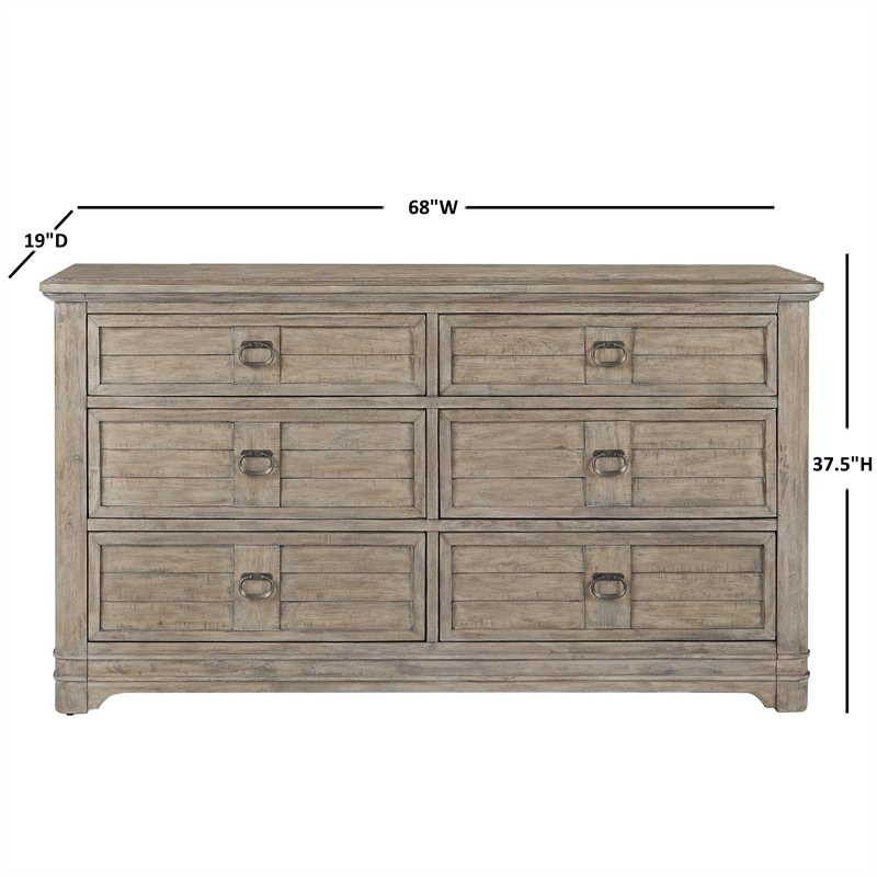 Bowery Hill Beige Antique Sand Wood Farmhouse Style 6-drawer Dresser