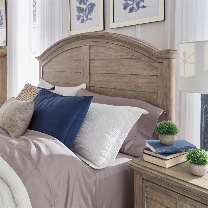 Bowery Hill Beige Antique Sand Wood Farmhouse Queen Arched Panel Headboard