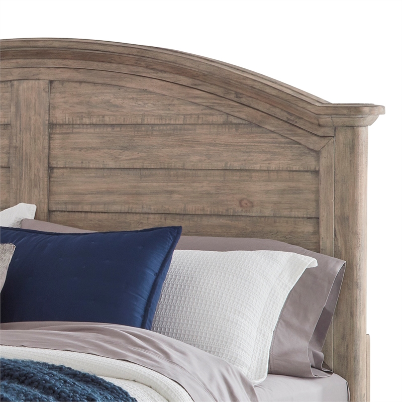 Bowery Hill Beige Antique Sand Wood Farmhouse Queen Arched Panel Headboard