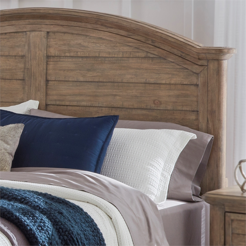 Bowery Hill Beige Antique Sand Wood Farmhouse Queen Arched Panel Headboard
