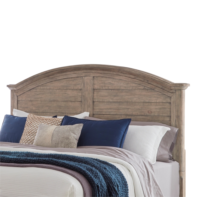 Bowery Hill Beige Antique Sand Wood Farmhouse Queen Arched Panel Headboard