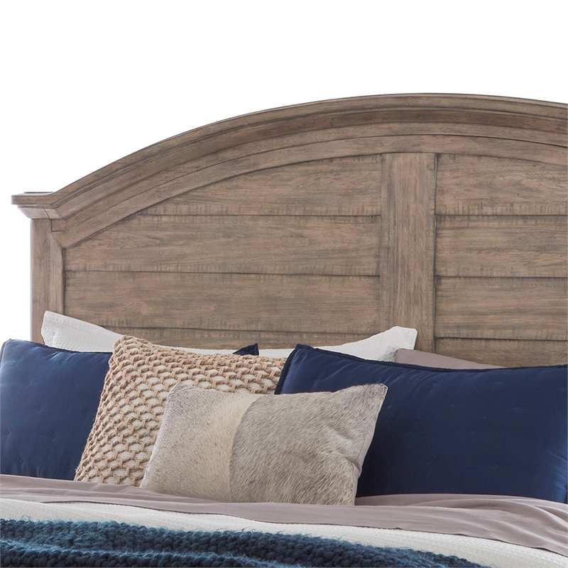 Bowery Hill Beige Antique Sand Wood Farmhouse Queen Arched Panel Headboard