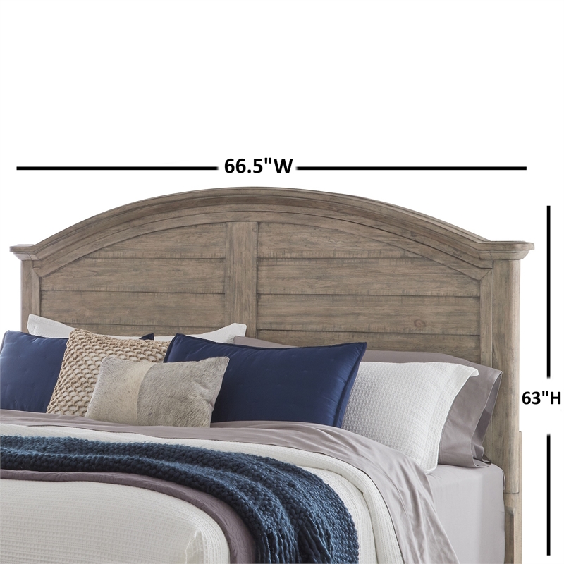 Bowery Hill Beige Antique Sand Wood Farmhouse Queen Arched Panel Headboard